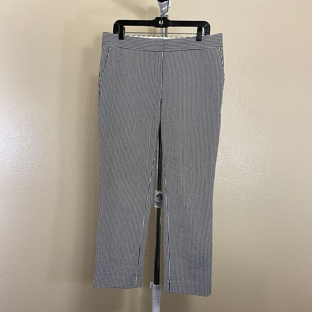 Ann Taylor Devin Fit Seersucker Pants Sz 8 Blue White cropped ankle womens